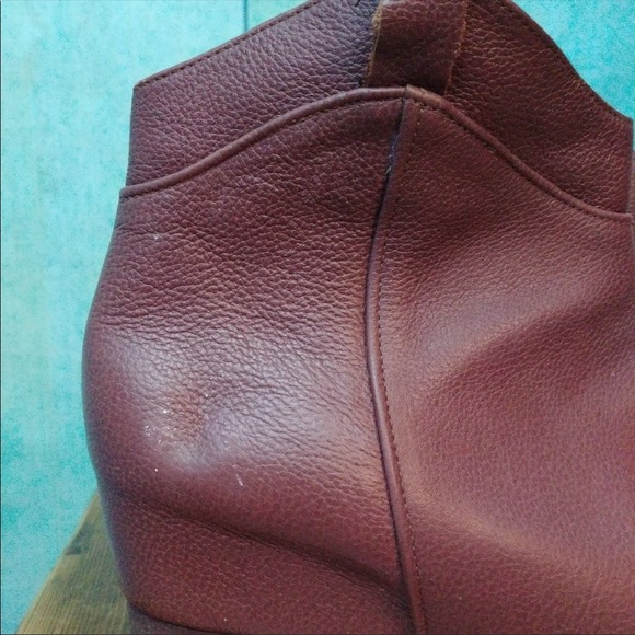 Zara western style brown leather heeled booties pull on pointed toe ankle boots - Picture 4 of 8